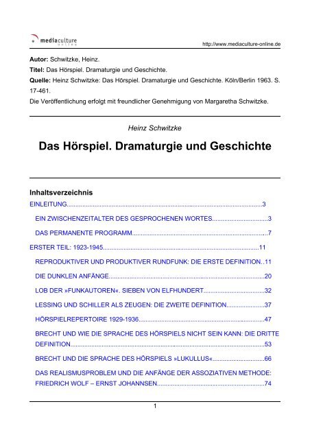 theorie des hörspiels und seiner mittel - Mediaculture online