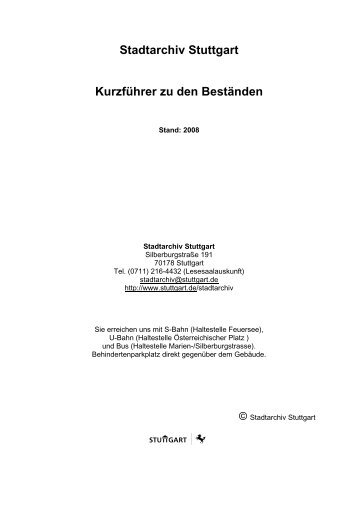 Stadtarchiv Stuttgart Kurzführer zu den Beständen w - BOA: Baden ...