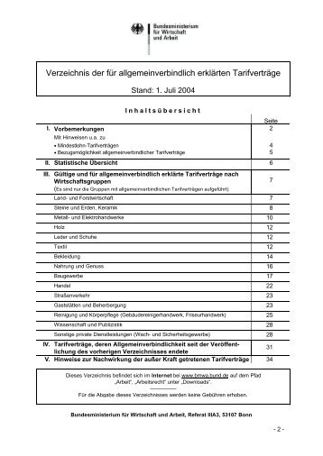 Verzeichnis der für allgemeinverbindlich erklärten Tarifverträge - Zoom