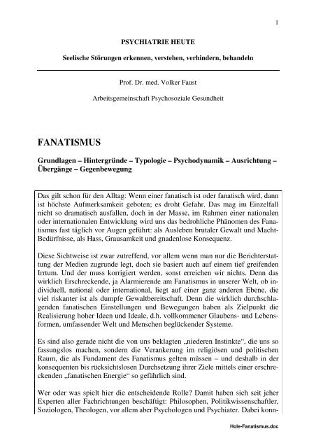 FANATISMUS - Arbeitsgemeinschaft Psychosoziale Gesundheit