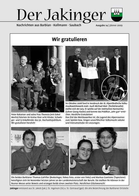 Der Jakinger 14 / Jänner 2009 (1,51 MB - Gemeinde Barbian