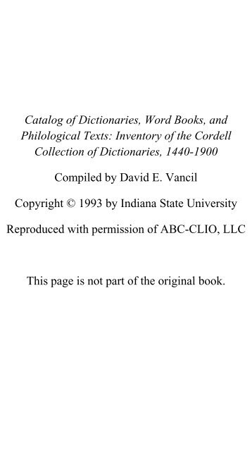 Catalog of Dictionaries, Word Books, and Philological Texts ...