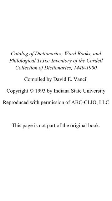 Catalog of Dictionaries, Word Books, and Philological Texts ...