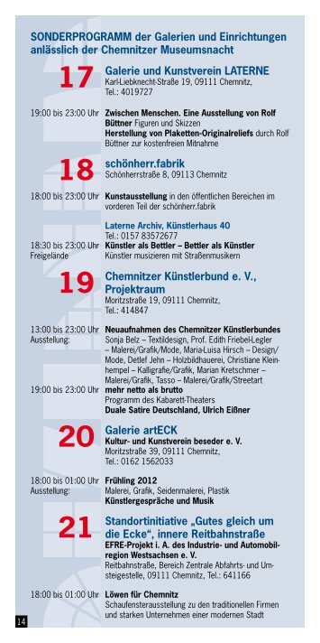 Sonderprogramm der Galerien und Einrichtungen ... - Chemnitz
