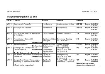 Wahlfächer Sommersemester 2012