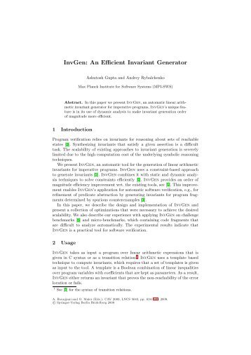 InvGen: An Efficient Invariant Generator - CiteSeerX