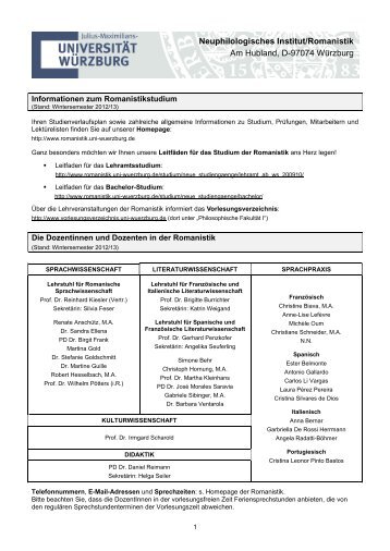 Infoblatt Erstsemester - Romanistik - Universität Würzburg