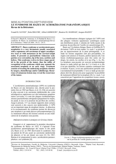 Le syndrome de Bazex ou acrokératose paranéoplasique Revue