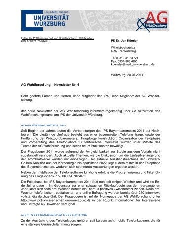 Würzburg, 28.06.2011 AG Wahlforschung – Newsletter Nr. 6 Sehr ...