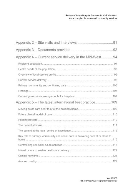 Review of acute hospital services in the Mid - Health Service Executive
