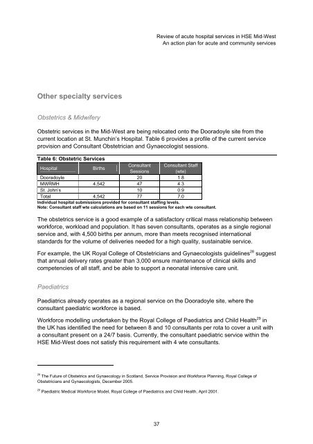 Review of acute hospital services in the Mid - Health Service Executive