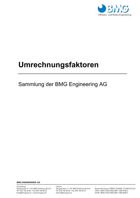 Umrechnungsfaktoren - BMG Engineering AG