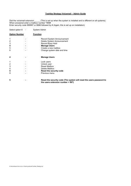 Toshiba Stratagy Voicemail – Admin Guide Dial the ... - TextFiles.com
