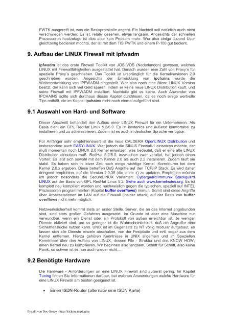 Firewall Handbuch für LINUX 2.0 und 2.2 - zurück