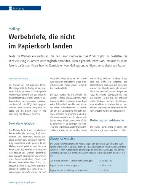 Werbebriefe, die nicht im Papierkorb landen - Marketing.ch