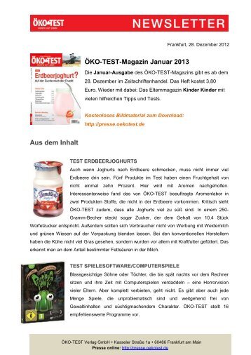 ÖKO-TEST-Magazin Januar 2013 Aus dem Inhalt - Presse - Öko-Test