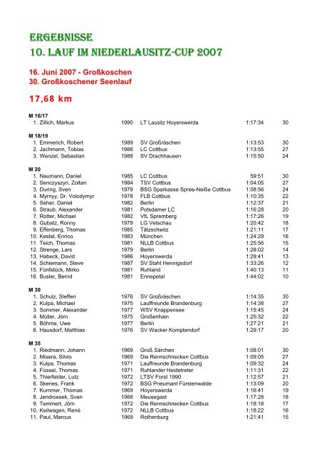 30. Großkoschener Seelauf - Niederlausitzcup - Niederlausitz-Cup