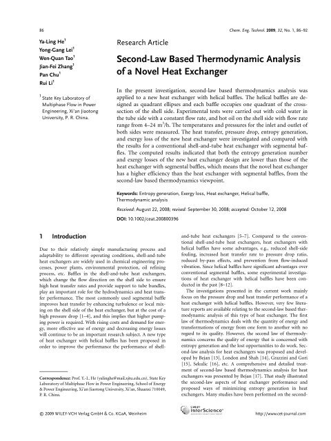 Second-Law Based Thermodynamic Analysis of a Novel Heat