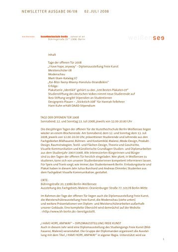 Newsletter 06/2008 - Kunsthochschule Berlin