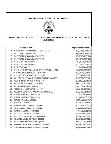 List of Contractors inteded for deletion - Contractors Registration ...