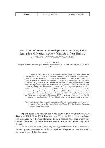 New records of Asian and Australopapuan Cassidinae, with a ...