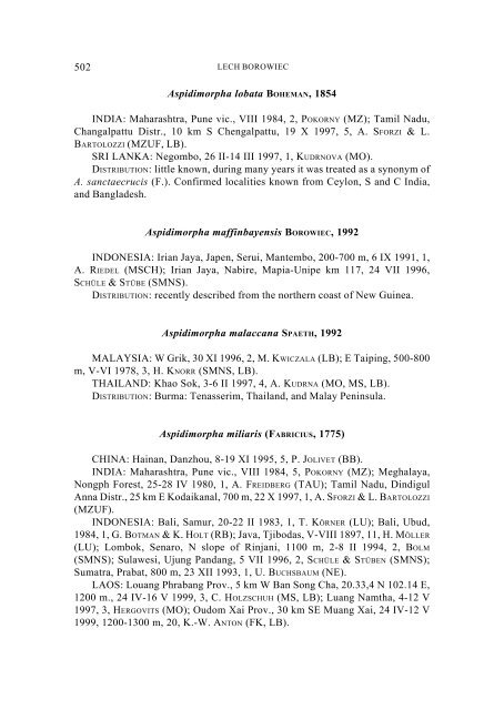 New records of Asian and Australopapuan Cassidinae, with a ...