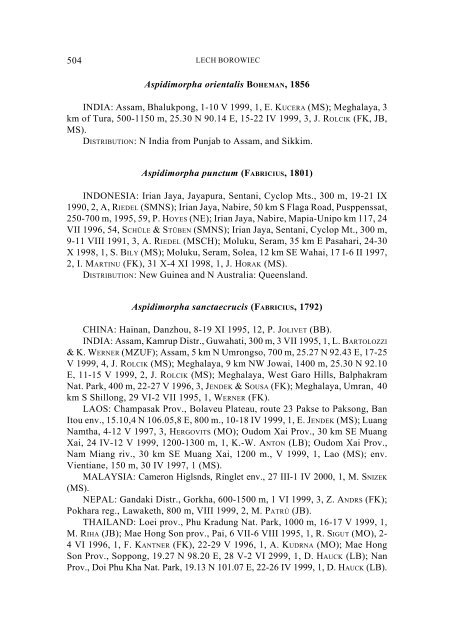 New records of Asian and Australopapuan Cassidinae, with a ...