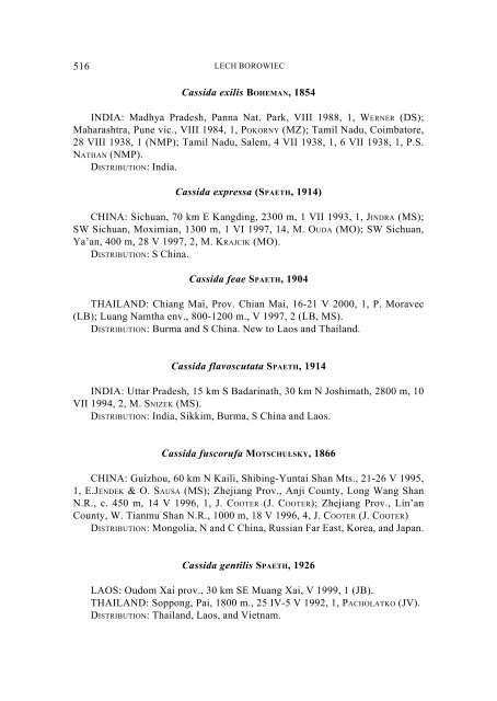 New records of Asian and Australopapuan Cassidinae, with a ...