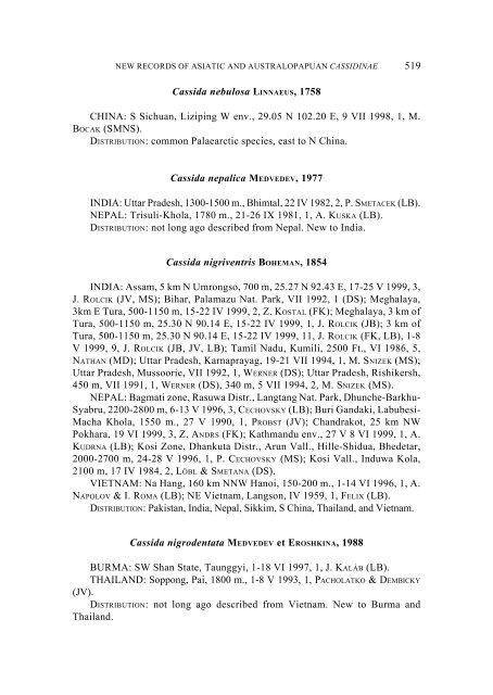 New records of Asian and Australopapuan Cassidinae, with a ...