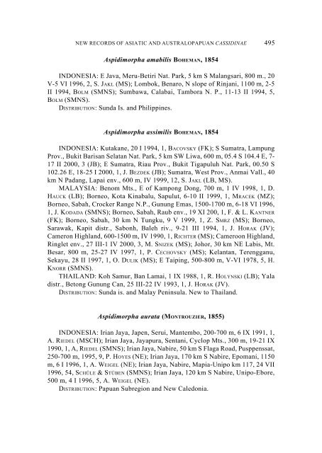 New records of Asian and Australopapuan Cassidinae, with a ...