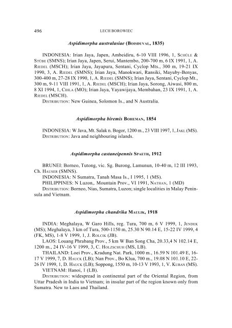 New records of Asian and Australopapuan Cassidinae, with a ...