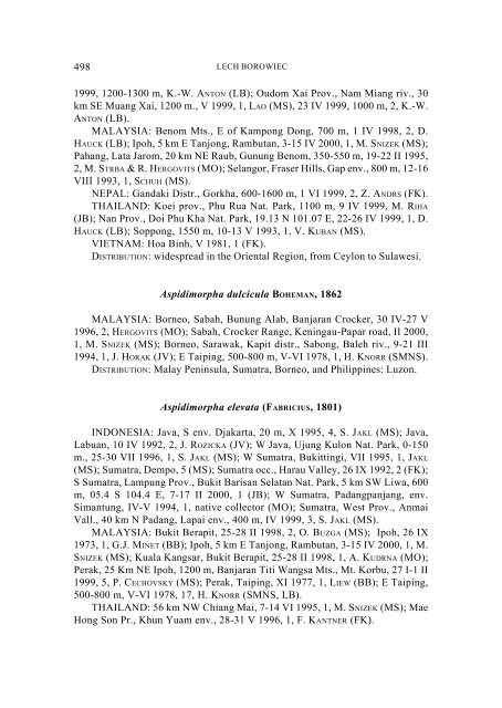 New records of Asian and Australopapuan Cassidinae, with a ...