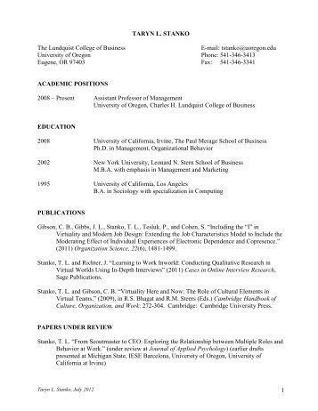 Download CV - Lundquist College of Business - University of Oregon