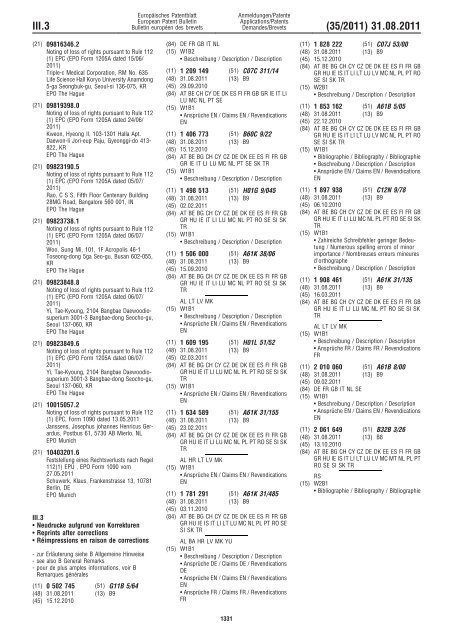 Bulletin 2011/35 - European Patent Office