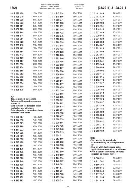 Bulletin 2011/35 - European Patent Office