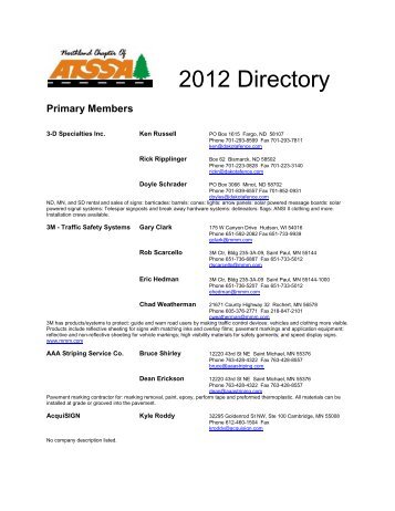 2012 Directory - Northland ATSSA