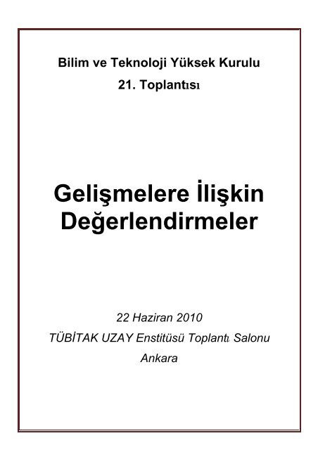 Gelişmelere İlişkin Değerlendirmeler - Tübitak