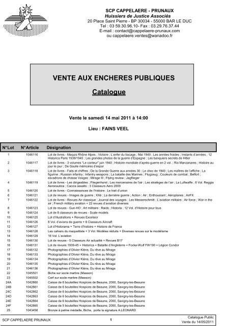 Liste des lots - SCP Cappelaere & Prunaux