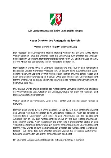 Neuer Direktor des Amtsgerichts Iserlohn - Landgericht Hagen