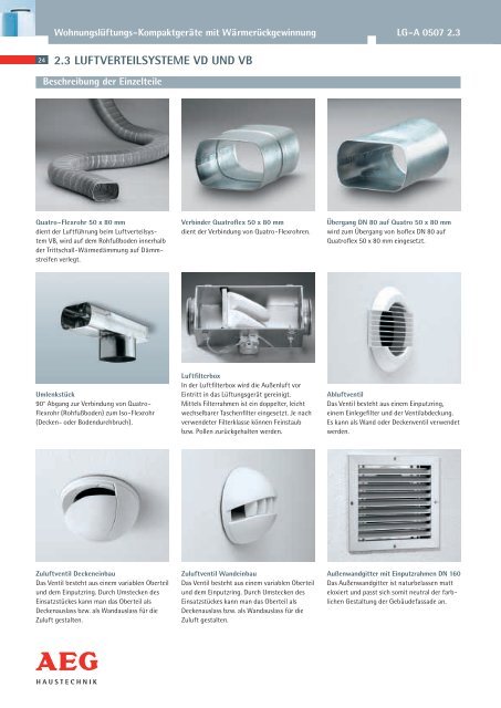 Technische Information für Lüftungstechnik - AEG Haustechnik