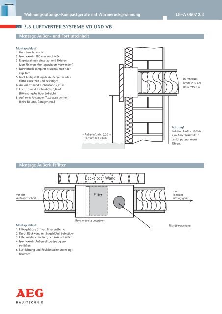 Technische Information für Lüftungstechnik - AEG Haustechnik