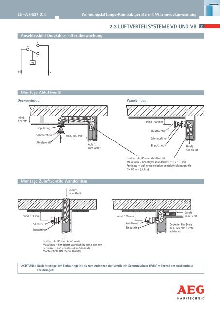 Technische Information für Lüftungstechnik - AEG Haustechnik