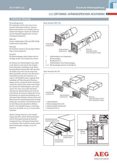 Technische Information für Lüftungstechnik - AEG Haustechnik