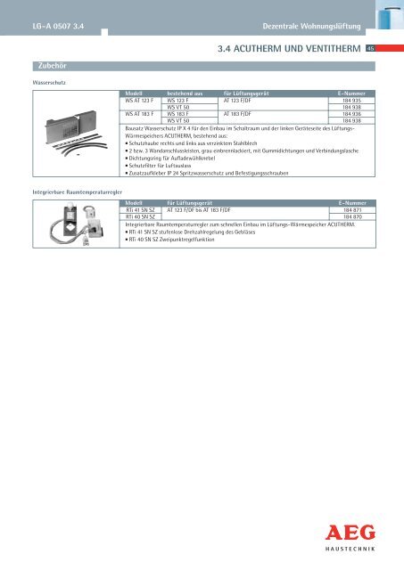 Technische Information für Lüftungstechnik - AEG Haustechnik