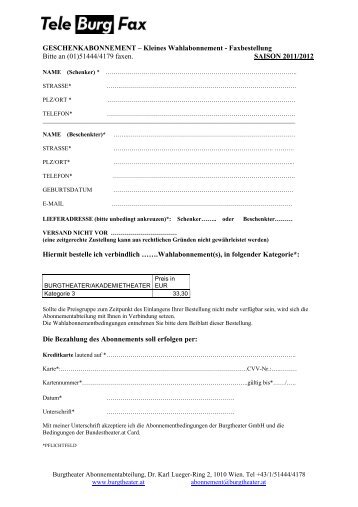 Faxbestellung Bitte an (01)51444/4179 faxen. SAISON ... - Burgtheater