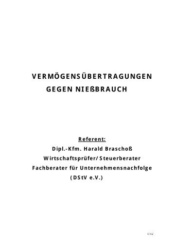 VERMÖGENSÜBERTRAGUNGEN GEGEN NIEßBRAUCH - Bwlc.de