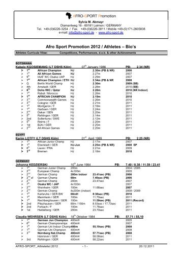 Afro Sport Promotion 2012 / Athletes – Bio's
