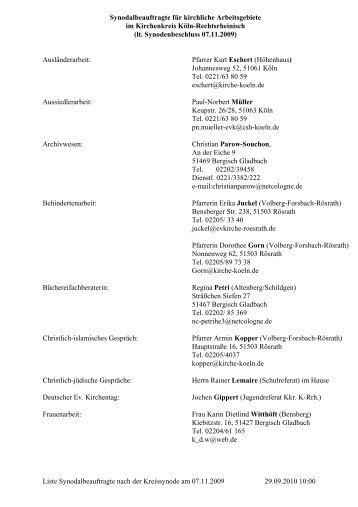 Liste Synodalbeauftragte nach der Kreissynode am 07.11.2009 ...