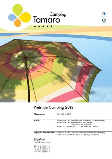 Preisliste Mietwohnwagen 2012 - Camping Tamaro