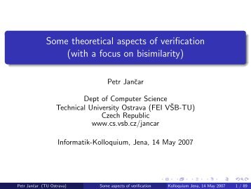 Some theoretical aspects of verification (with a focus on bisimilarity)